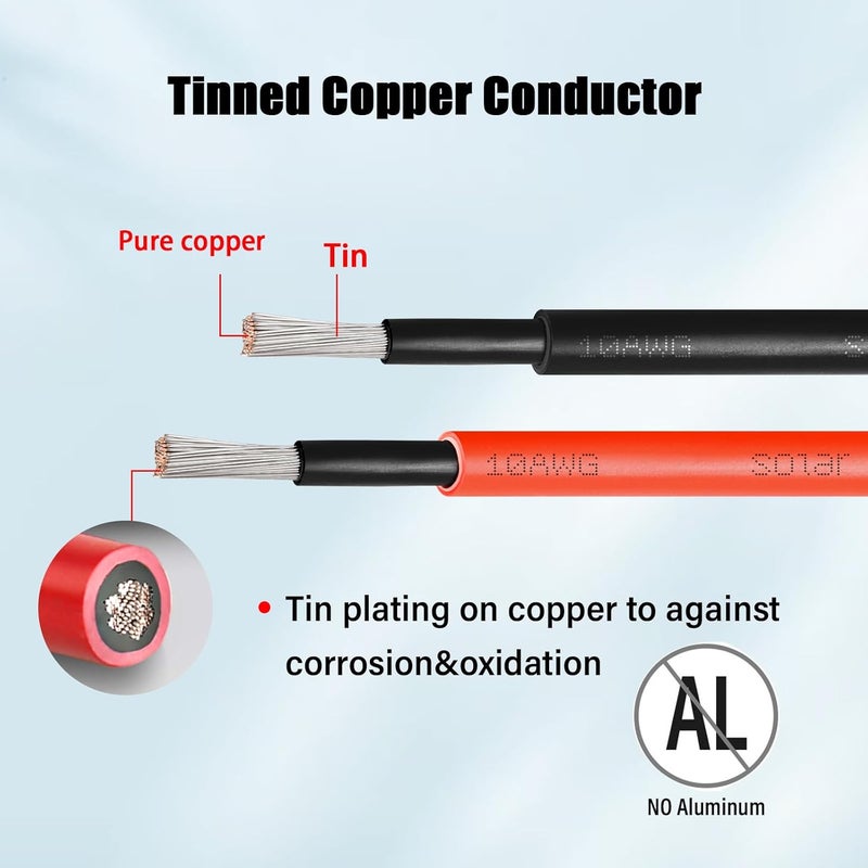 Kimbluth 10 AWG Solar Extension Cable 1FT Black + 1FT Red, Ultra Solar Panel Wire Male to Female Tinned Copper Wire for Solar Panel, Automotive, RV, Boat, Outdoors, Black&Red - Image 4
